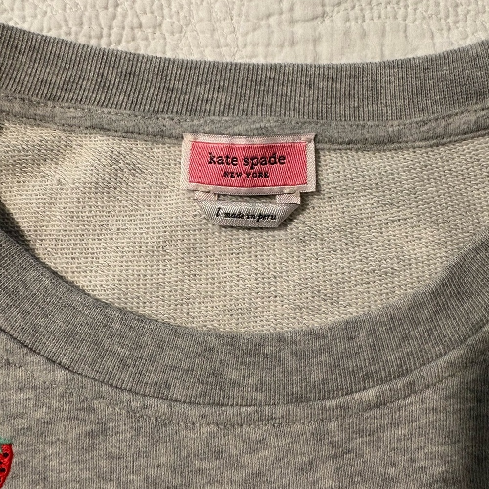 Kate Spade Gray Crew Neck Short Sleeve top - embroidered strawberries